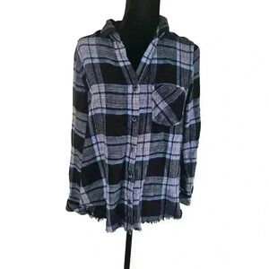 Cloth & Stone Womens Frayed Hem Long Sleeve Flannel M